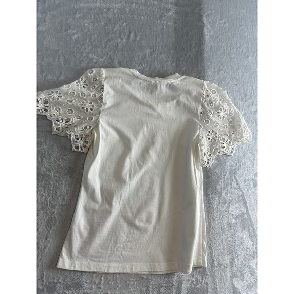 Rebecca Taylor White Pinwheel Lace Sleeve Tee - Size XS - Picture 2 of 5